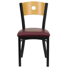 Flash Furniture HERCULES Series Black Circle Back Metal Restaurant Chair - Natural Wood Back & Burgundy Vinyl Seat - 2 Pack-Set of 2 Metal Dining Chairs
