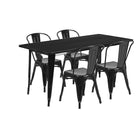 Flash Furniture – Table rectangulaire en métal de 31,5 x 63 po et 4 chaises empilables, int./ext., noir (ET-CT005-4-30-BK-GG)-Pour 4 personnes