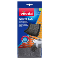 Vileda PowerPad Scouring Scrub Pad - 2 Pack-Extra durable stainless steel pad ideal for tough scrubbing tasks