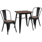 Flash Furniture 23.5" Square Black Wood Top Metal Table Set and 2 Stack Chairs-Black/Galvanized Steel, Metal, Plastic, Rubber, Wood