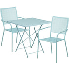 28'' Square Sky Blue Indoor-Outdoor Steel Folding Patio Table Set with 2 Square Back Chairs [CO-28SQF-02CHR2-SKY-GG]-Sky Blue Powder Coat Finish