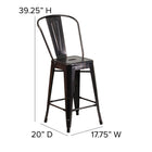 Flash Furniture – Tabouret de comptoir en métal, int/ext, hauteur de 24,25 po, fini noir/or patiné, 4/bte (CH3132024GBBQ)-Structure en acier galvanisé