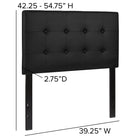 Flash Furniture Lennox Tufted Upholstered Twin Size Headboard - Black Vinyl-Black Metal Stands with Adjustable Bed Rail Slots