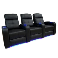 Valencia Verona Leather Air Home Theatre LED Manual Recliner, 3-Seats, Black (3-BLK-ML)-Wrapped in Premium Leather Air