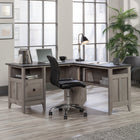 Sauder 59"W August Hill L-Desk - Mystic Oak-Quick and easy assembly with T-lock drawer system
