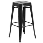 30'' Round Black Metal Indoor-Outdoor Bar Table Set with 2 Square Seat Backless Barstools (CH-51090BH-2-30SQST-BK-GG)-4