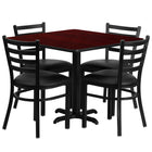 Flash Furniture 36" Square Mahogany Laminate Table Set with X-Base & 4 Ladder Back Metal Chairs - Black Vinyl Seat-Table and Chair Set