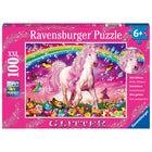 Ravensburger Horse Dream 100-Piece Glitter Puzzle-About This 100pc Puzzle: Dazzle a young animal-lover with a majestic horse resplendent with a pink mane prancing under a glittering rainbow in our lovely “Horse Dream” puzzle