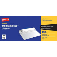Staples Laser/Inkjet #10 Envelopes with QuickStrip Flap - 4-1/8" x 9-1/2" - White - 100 Pack-This #10 envelope can be used to send letters, cheques, bills, statements, announcements, contracts and more