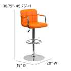 Flash Furniture – Tabouret de bar à hauteur ajustable de 20 x 18 po en vinyle, orange-Siège à hauteur réglable avec vérin à gaz