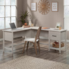 Sauder 47"W Summit Station L-Desk - Glacier Oak-Lower shelf for additional storage
