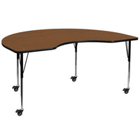 Flash Furniture Mobile 48"W x 72"L Kidney Oak HP Laminate Activity Table - Standard Height Adjustable Legs-Collaborative Kidney Activity Table