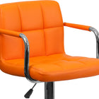 Flash Furniture Contemporary Quilted Vinyl Adjustable Height Barstools with Arms & Chrome Base - Orange - 2 Pack-Vinyl Wrapped Chrome Arms