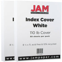 JAM Paper Vellum Bristol Index Cardstock, 8.5 x 11, 110lb White, 2 packs of 50 (169855g)-White
