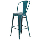 Flash Furniture 30" High Distressed Kelly Blue-Teal Metal Indoor-Outdoor Barstool with Back-500 lb. Weight Capacity