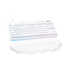 Logitech G713 LightSync RGB Wired Gaming Keyboard - Tactile Switch - White-Cloud-soft Comfort: Float away with G713’s dreamy white design and comfy, cloud-shaped palm rest, compact mechanical TKL keyboard layout and adjustable height give that good game feeling, all-day long