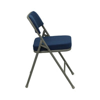 Flash Furniture Hercules Series Premium Curved Triple Braced & Quad Hinged Fabric Upholstered Metal Folding Chair, Navy, 4 Pack-Gray Powder Coated Metal Frame