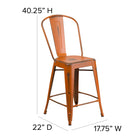 Flash Furniture Commercial Grade 24" High Distressed Orange Metal Indoor-Outdoor Counter Height Stool with Back-Lightweight Design