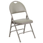 Flash Furniture HERCULES Series Ultra-Premium Triple Braced Vinyl Metal Folding Chair with Easy-Carry Handle - Grey-Grey Vinyl Upholstered Seat and Back