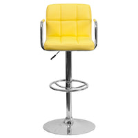 Flash Furniture Contemporary Quilted Vinyl Adjustable Height Barstool with Arms & Chrome Base - Yellow-Contemporary Style Stool