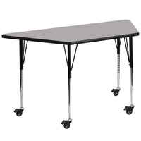 Flash Furniture Mobile 24''W x 48''L Trapezoid Activity Table with 1.25'' Grey Laminate Top, Adjustable Legs (XUA2448TRPGYHAC)-Gray/Chrome, Laminate, Steel
