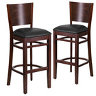 Flash Furniture Lacey Series Solid Back Walnut Wood Restaurant Barstools with Black Vinyl Seat - 2 Pack-Solid Back Design