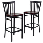 Flash Furniture HERCULES Series Black School House Back Metal Restaurant Barstool - Mahogany Wood Seat - 2 Pack-School House Back Design
