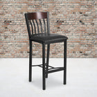 Flash Furniture Eclipse Series Vertical Back Black Metal & Walnut Wood Restaurant Barstool with Black Vinyl Seat - 2 Pack-Welded Joint Assembly