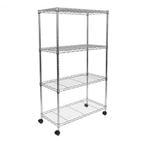 Seville Classics 4-Tier Home Storage Steel Wire Shelving - 30" L x 14" W x 48" H-Includes 4 wheels (2 locking) and screw-in levelling feet