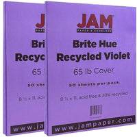 JAM Paper Bright Color Cardstock, 8.5 x 11, 65lb Violet Purple Recycled, 2 packs of 50 (102426g)-Violet