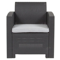 Flash Furniture Dark Grey Faux Rattan Chair with All-Weather Light Grey Cushion-Contemporary Outdoor Chair