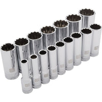 Dynamic Tools 1/2" Drive 16 Piece 12 Point Deep, SAE Socket Set, 3/8" - 1-5/16"-Contains: 3/8", 7/16", 1/2", 9/16", 5/8", 11/16", 3/4", 13/16", 7/8", 15/16", 1", 1-1/16", 1-1/8", 1-3/16", 1-1/4", 1-5/16"