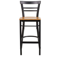 Flash Furniture HERCULES Series Black Two-Slat Ladder Back Metal Restaurant Barstool - Natural Wood Seat - 2 Pack-Set of 2 Metal Dining Bar Stools