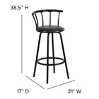 Flash Furniture Crown Back Black Metal Barstool with Black Vinyl Swivel Seat-Glossy Black Powder Coated Frame Finish