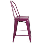 Flash Furniture 24" High Purple Metal Indoor-Outdoor Counter Height Stool with Back-Curved Back with Vertical Slat