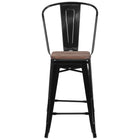 Flash Furniture 24" High Black Metal Counter Height Stool with Back & Wood Seat-Seat Size: 12"W x 12"D