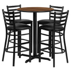 Flash Furniture 30" Round Walnut Laminate Table Set with X-Base & 4 Ladder Back Metal Barstools - Black Vinyl Seat-Bar Height Table and Stool Set