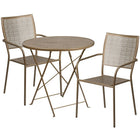 30'' Round Gold Indoor-Outdoor Steel Folding Patio Table Set with 2 Square Back Chairs [CO-30RDF-02CHR2-GD-GG]-Gold Powder Coat Finish