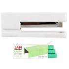 JAM Paper Office & Desk Sets, Stapler Pack of Staples, White and Green (3375WHGR)-Colour: White Stapler & a Pack of Green Staples