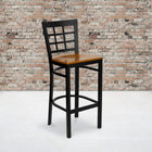 Flash Furniture HERCULES Series Black Window Back Metal Restaurant Barstool - Cherry Wood Seat-.625'' Thick Plywood Seat