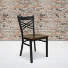 Flash Furniture HERCULES Series Black "X" Back Metal Restaurant Chair - Mahogany Wood Seat - 2 Pack-Welded Joint Assembly