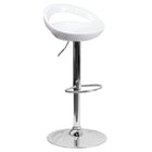 Flash Furniture – Tabouret de bar ajustable contemporain en plastique blanc et à pied chromé (CHTC31062WH)-Conception à dossier bas rond