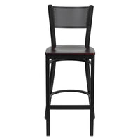 Flash Furniture HERCULES Series Black Grid Back Metal Restaurant Barstool - Mahogany Wood Seat - 2 Pack-Set of 2 Metal Dining Bar Stools