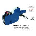 Motex 6600L'ACE Labeling Gun, Double Line, 2 Letter, Month, Date, Bilingual, 10" x 5" x 1"-2-Line Date Labeller: Prints Product Code and Date