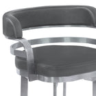 Armen Living Prinz 26" Counter-Height Swivel Bar Stool - Grey-Elegant brushed stainless steel construction is enhanced by comfortable faux leather upholstery