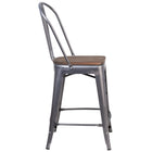 Flash Furniture 24" High Clear Coated Counter Height Stool with Back & Wood Seat-Textured Walnut Elm Wood Seat