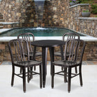 24'' Round Black-Antique Gold Metal Indoor-Outdoor Table Set with 4 Vertical Slat Back Chairs [CH-51080TH-4-18VRT-BQ-GG]-24"W x 24"D x 29"H