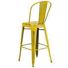Flash Furniture Commercial Grade 30" High Distressed Metal Indoor-Outdoor Barstool with Back - Yellow-Distressed Yellow Powder Coated Frame Finish