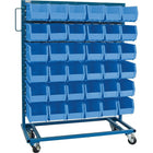 Kleton Mobile Bin Racks, Singled Sided, 36"W. x 16"D. x 52"H., Blue Bins-All-welded mobile bin rack