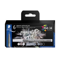 Staedtler Pigment Art Brush - Grey - 6 Pack-Perfect for For lettering, drawing and easy shadow effects